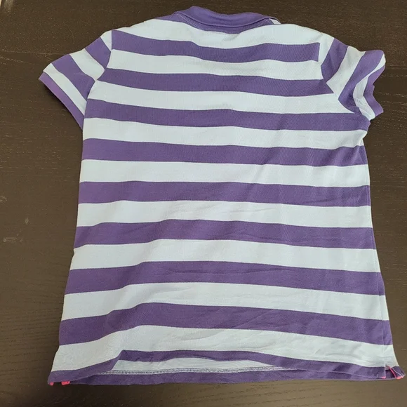 Lacoste Women's Polo Shirt - Purple and Light Blue Stripes, Size 42 - Picture 2 of 5
